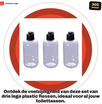 Dailygoods- Plastic Fles 300ml - Set van 3 - Herbruikbaar - Flip Cap - Lichtgewicht - Voor Shampoo/Lotion - Reisset