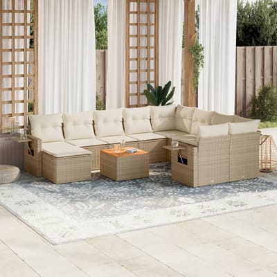 vidaXL - 11-delige - Tuinset - met - kussens - poly - rattan - beige