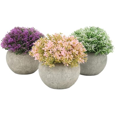 3pcs Mini Plantes Artificielles en Pot Plastique Faux Plante Verte Esthétique Faux Plantes Intérieur Rond beige