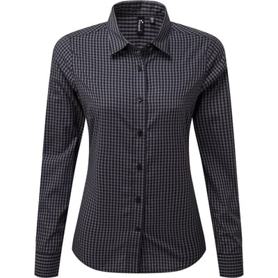 Premier Dames/Dames Maxton Gingham Shirt Met Lange Mouwen (Staal/Zwart)