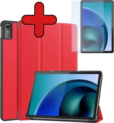 Hoesje - Geschikt voor Lenovo Tab M10 5G - Met Screenprotector - Hardcover Book Case - Trifold Bookcase Hoes - Hard Cover - Tablethoes - Rood