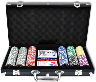 NAIZY Pokerkoffer, pokerset met aluminium behuizing, 500 laserpokerchips, professionele pokerset incl. 2 x pokerdecks, 3 x dealerknop, 5 x dobbelstenen, 2 x sleutels (zwart)