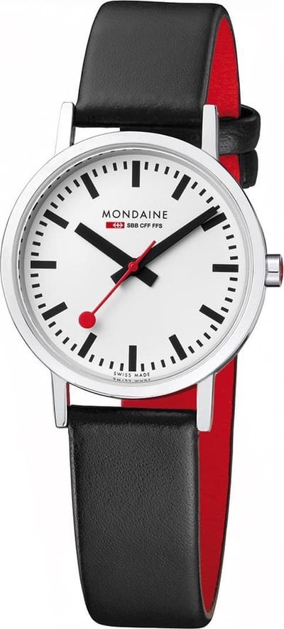 Mondaine Classic 30mm mat-wit-leer zwart