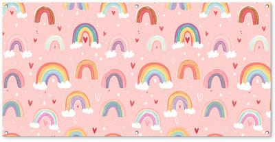 Tuinposter 160x80 cm - Tuindecoratie Regenboog - Patroon - Pastel - Handgetekend - Poster voor in de tuin - Buiten decoratie - Schutting tuinschilderij - Tuindoek muurdecoratie - Wanddecoratie balkondoek