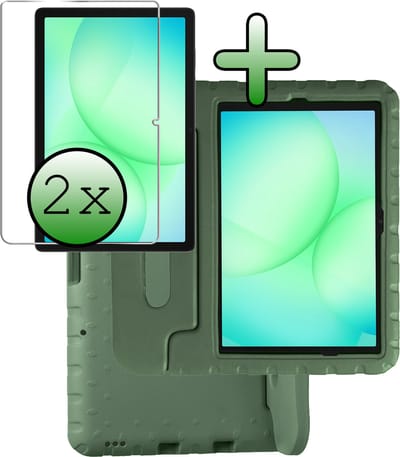 Hoesje Geschikt voor Samsung Galaxy Tab A11 Plus / A9 Plus - Met 2x Screenprotector - Kinderhoes Shockproof Bumper - Kidsproof Case - Tablet Hoes - Kinder Hoes Cover - Donkergroen