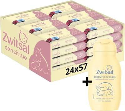 Zwitsal Billendoekjes - Sensitive - 24 x 57 stuks - Voordeelverpakking - Inclusief Zeepvrije wasgel
