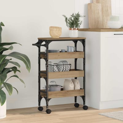 vidaXL Keuken Trolley Artisan Eiken 53 x 20 x 76 cm Bewerkt hout