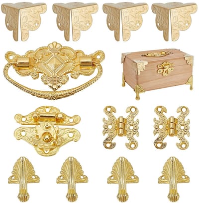 LIVIA HOME- Scharnieren Goud - Kleine Scharnieren - Scharnieren voor Sieradenkistje - Hoekbeschermers - Hardware-accessoires - Robuust Metaal - Hardwareset