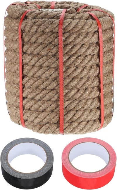 Jute Touw 1,3 inch x 66 ft, dik gedraaid natuurlijk touw voor handwerk, decoratie en tuinprojecten, ideaal voor knopen en bevestigen