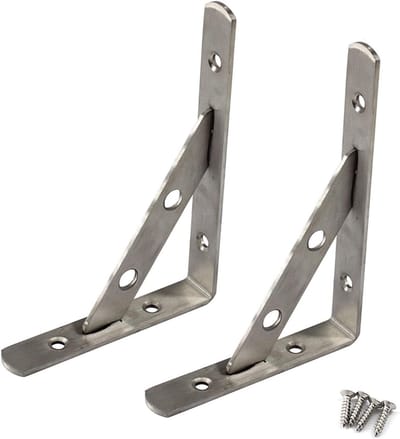 Zware Hoeksteunen voor Planken 155x105mm, Roestvrij Staal, Verwijderbaar, Muurbevestiging, Inclusief Schroeven (Set van 2)