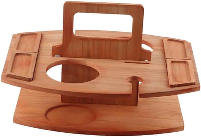 Houten Kaasplank - Dienblad Snack - Buiten Picknicken - Draagbare Wijn Tafel - 4 Gaten - Houtkleur