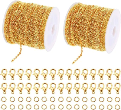 Gouden Ketting van 10 Meter voor Sieraden Maken, Rolketting voor Dames, Uitbreidingsketting met 120 Ringen en 60 Sluitingen voor Armbanden en Kettingen