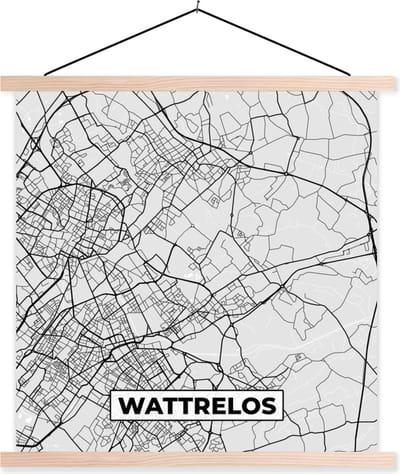 Posterhanger incl. Poster 40x40 cm - Schoolplaat - Kaart - Stadskaart - Wattrelos - Plattegrond - Frankrijk - Textielposter - Blanke latten - Stadskaart