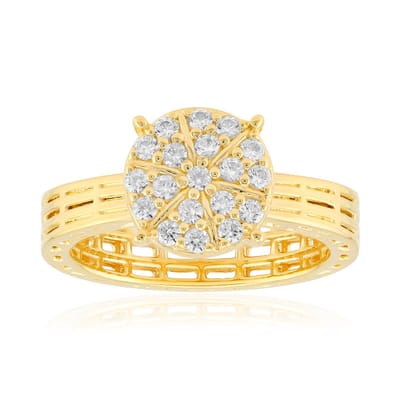 Cavill - Zilveren Ring - 925 Sterling Zilver Verguld - 19 Pavé Zirkonia's 0,38 ct - Elegante Ring Dames - Rondgeslepen Cambodja Zirkonen
