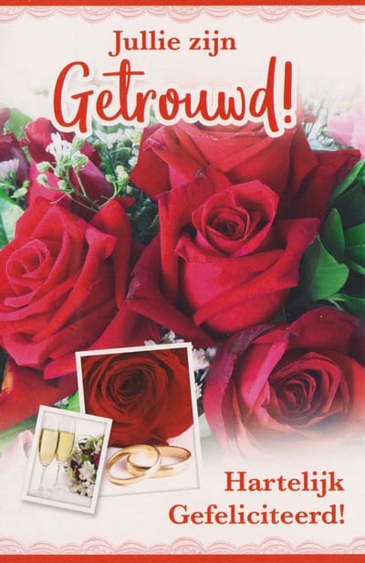 Wenskaart Hoera Gefeliciteerd met jullie Huwelijk - Getrouwd Prachtige luxe dubbele kaart met envelop - Gratis verzonden - D14475