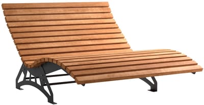 Complete set tuinligstoel LOUNGER, 1500 mm breed, zwart verzinkt staal, inclusief houten latten van thermisch behandeld dennenhout