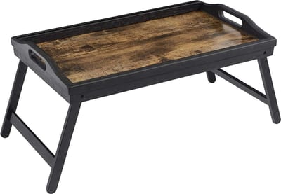 Hoppa! Bedblad, ontbijtblad, laptopstandaard, met inklapbare poten gemaakt van bamboe, voor bed, bank, voor snacks, met houder voor mobiele telefoon, tablet, 50 x 30 x 26 cm, vintage bruin