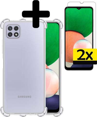 Hoesje - Met Screenprotector - 2 Stuks - Geschikt voor Samsung Galaxy A22 4G - Sterk & Shockproof - Siliconen Case - Back Cover - Telefoon Hoes - Shock Proof - Telefoonhoesjes - Transparant
