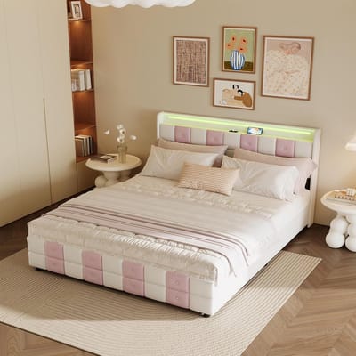 Tweepersoonsbed met Opbergruimte en LED Verlichting – 160 x 200 cm in Zacht Fluweel