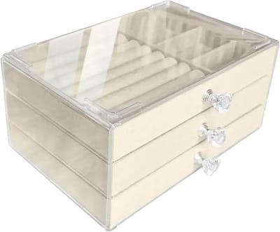 Sieradenorganisator met laden - Opbergdoos sieraden - Ordelijk opbergen - Stapelbaar en beschermend - 23x13.5x10cm - Beige