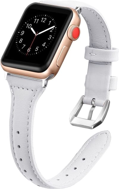 Leren bandje - geschikt voor Apple Watch 1/2/3/4/5/6/7/8/9/10/11/ SE (1,2,3) met maat 38 mm / 40 mm / 41 mm en 42 mm (Watch 10/11) - wit