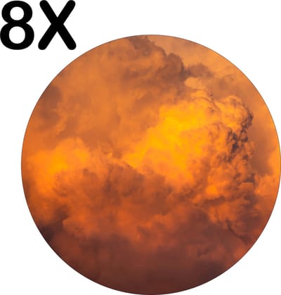 Luxe Ronde Placemat - Oranje - Wolken - Lucht - Set van 8 Placemats - 50x50 cm - 2 mm dik Vinyl - Anti Slip - Afneembaar