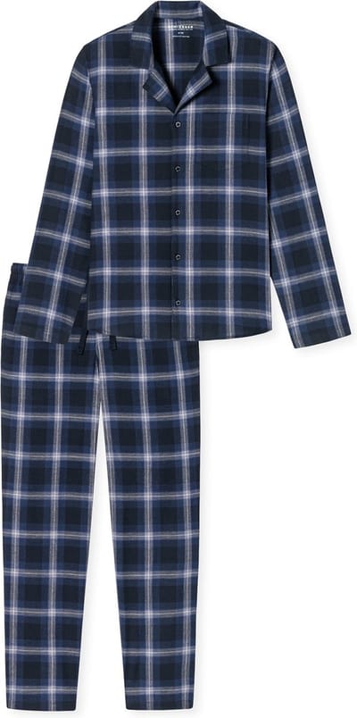 Schiesser heren lange pyjama 180276- Ruit - 50 - Blauw
