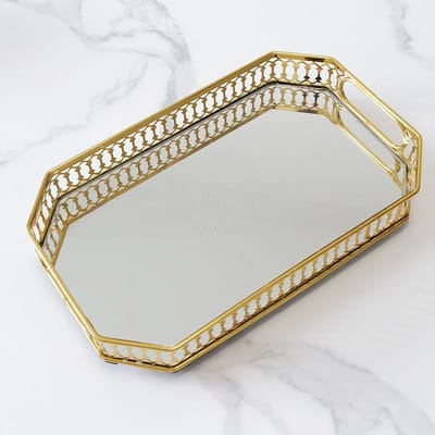 Luxe Glazen Spiegelschaal Metalen Opbergruimte Woonkamer Salontafel Waterbeker Theeschaal Modelkamer Decoratie Fruitschaal