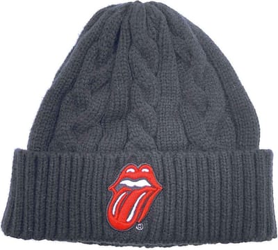 The Rolling Stones Tongue and Lips Logo Cable Knit Muts Zwart - Officiële Merchandise