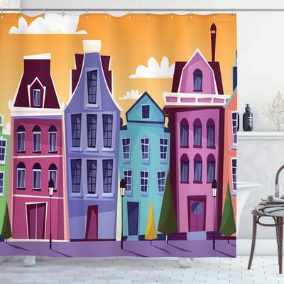 ABAKUHAUS Amsterdam Douchegordijn – 175x180 cm – Pastel oranje multikleur