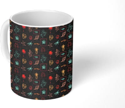 Mok - Koffiemok - Nostalgisch - Kust - Zee - vis - koraal - Donker - Multi - Mokken - 350 ML - Beker - Koffiemokken - Theemok