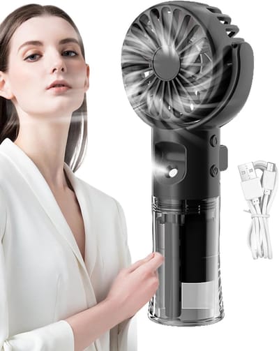 2025 Nieuwe Handventilator - Handventilator - Draagbare Mini Ventilator - 4 Standen - Met Waternevel - Voor Buiten en Onderweg - Zwart
