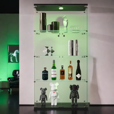 Glazen Vitrinekast met LED Verlichting - Met 2 Deuren en Slot - Ideaal voor Woonkamer of Verzamelingen
