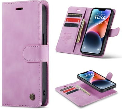 Casemania Hoesje Geschikt voor Apple iPhone 14 Pastel Lila - 2 in 1 Magnetic Book Case