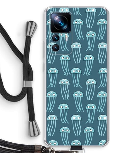 Case Company® - Hoesje met koord geschikt voor Xiaomi 12T hoesje met Koord - Kwallie - Telefoonhoesje met Zwart Koord - Bescherming aan alle Kanten en Over de Schermrand