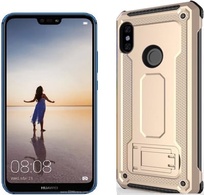 Ntech Hoesje Geschikt voor Huawei P20 Lite Armor hoesje met Kickstand - Goud