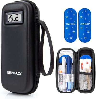 Insuline koeltas met 2 TSA gekoelde batterijen, mini medicijnkoeler voor reizen, geïsoleerde tas voor diabetes, medicijnen en epipens, zwart