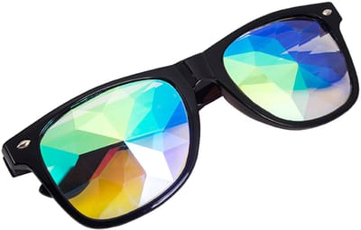KIMU® Rechthoekige Bril Caleidoscoop - Zwart Montuur Rechthoekig - Geslepen Diamant Glazen Van Echt Glas - Kaleidoscoop Space Spacebril Rave Holografisch Festival
