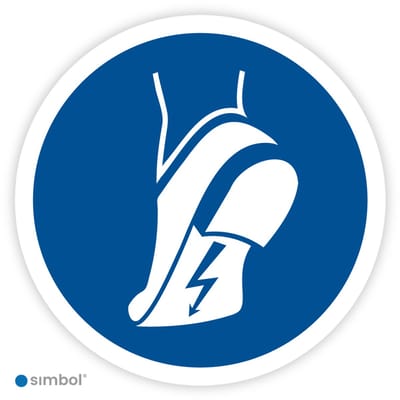 Simbol® - Stickers Antistatische geleidende schoenen verplicht (M032) - Formaat ø 5 cm.