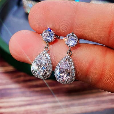 Sterling luxe waterdruppel zirkonia oorbellen voor dames, eenvoudige elegante oorbellen, bruiloft, trendy sieraden, cadeaus gray
