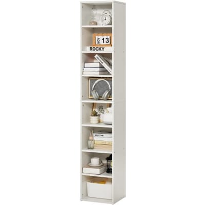 VEVOR Boekenkast met 8 rechthoekige vakken en in hoogte verstelbare plank, 180 cm hoge staande houten opbergplank, displayplank voor woonkamer, slaapkamer, studeerkamer, wit