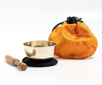 Mini-langschaal gele zak zwarte onderlegger houten klepel -5038- met deksel