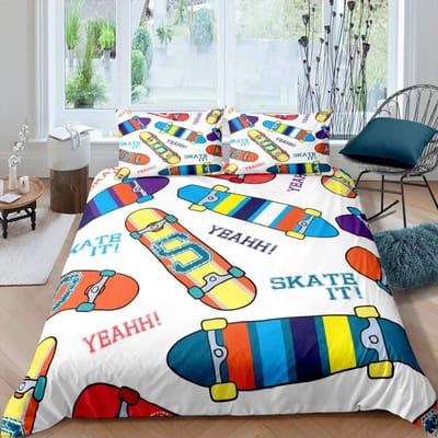 Tiener Skateboard Dekbedovertrek Jongens Hipster Graffiti Stijl Dekbedden Kinderen Extreme Sporten Thema Cool Skate Beddengoed Set AU Double(180*210cm)3pcs