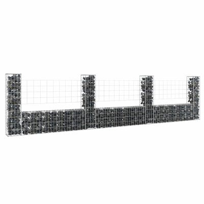 vidaXL - Schanskorf - U-vormig - met - 4 - palen - 380x20x100 - cm - ijzer