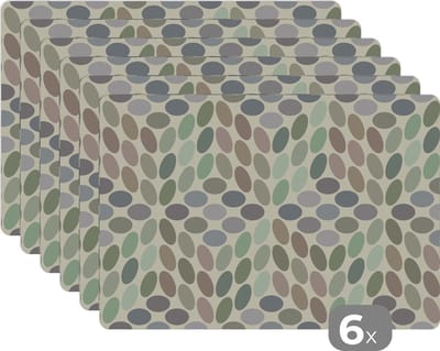 Placemat - Placemats kunststof - Vintage - Stippen - 3D - Patroon - 45x30 cm - 6 stuks - Hittebestendig - Anti-Slip - Onderlegger - Afneembaar