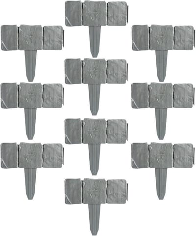 Stenen borderrand - Tuinrandafscheiding Kunststeen - Tuin Decoratie - In elkaar grijpende panelen - 10 stuks - Grijs