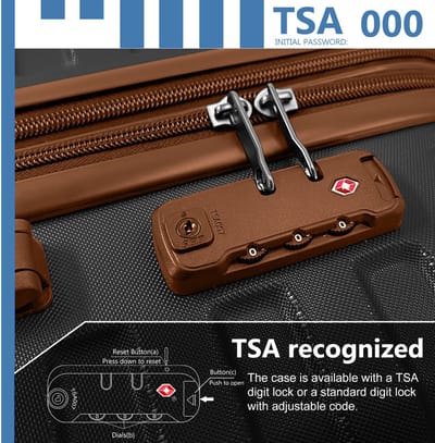 HAUSS SPOLE Kofferset – 6-Delig Uitbreidbaar – 20 24 28 Inch – ABS Hardcase – Zwart Bruin – Met TSA Cijferslot En Reistas