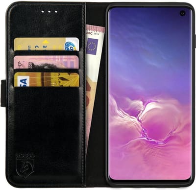 Rosso Element Book Case Wallet Hoesje Geschikt voor Samsung Galaxy S10 | Portemonnee | 3 Pasjes | Magneetsluiting | Stand Functie | Zwart