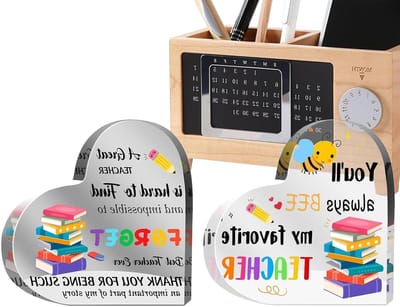 Naambord Leraar - Acryl Bord - Waardering Tonen - Hartvormig Design - 12x12 cm - Helder