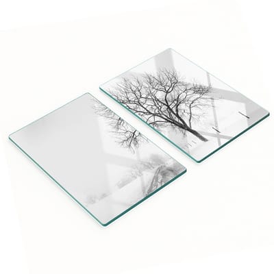 Set van twee decoratieve glazen keukenplanken met winterboommotief, 2x40x52 cm